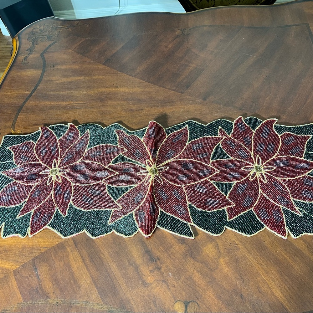 Beaded Poinsettia Table Runner Flower